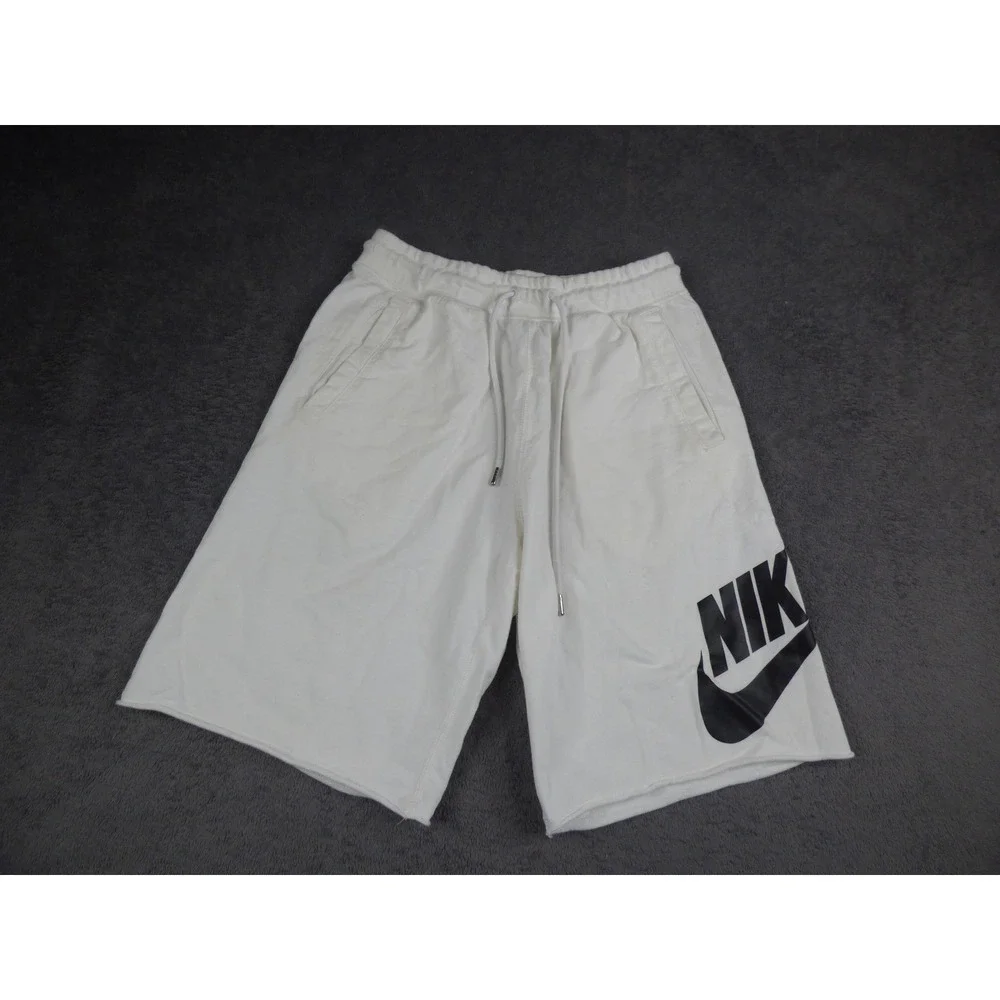 Nike Mens Sportswear French Terry Alumni Shorts White Black Logo AR2375-100 M